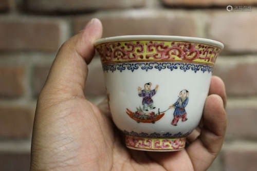 Chinese Porcelain Cup with Children Playing Scene