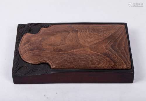 CHINESE INK STONE WITH HARD WOOD COVER