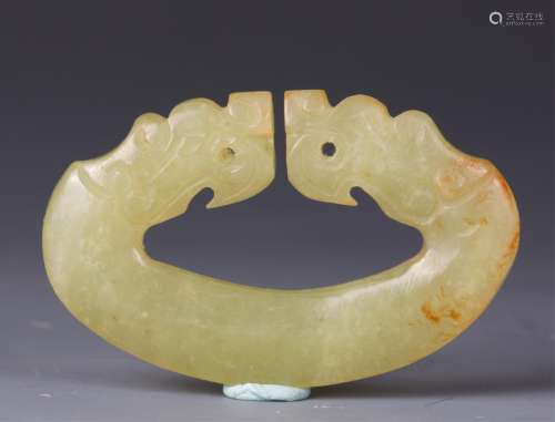 CHINESE ARCHAISTIC YELLOW JADE DRAGON PLAQUE