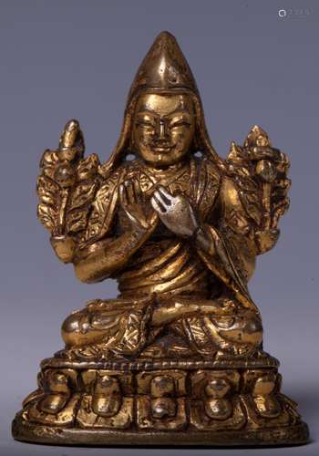 CHINESE GILT BRONZE FIGURE OF TSONGKHAPA