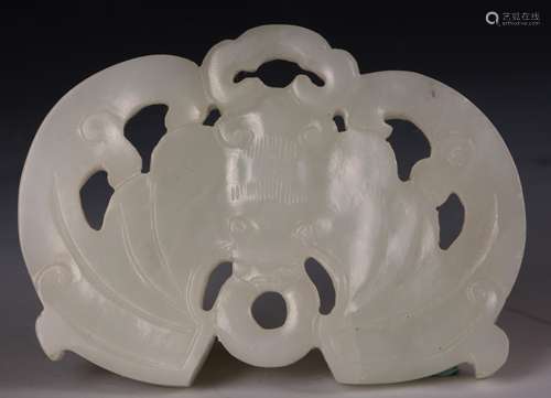 CHINESE WHITE JADE PENDANT, BAT MOTIF