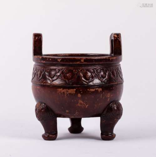 CHINESE BAMBOO CARVED TRIPOD CENSER