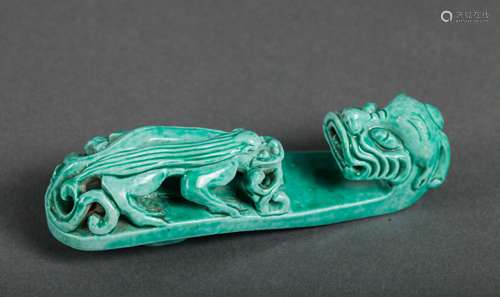 CHINESE TURQUOISE GLAZED DRAGON BELT HOOK