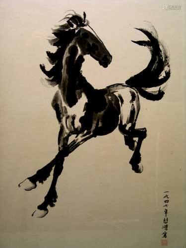 Chinese ink print of a horse.