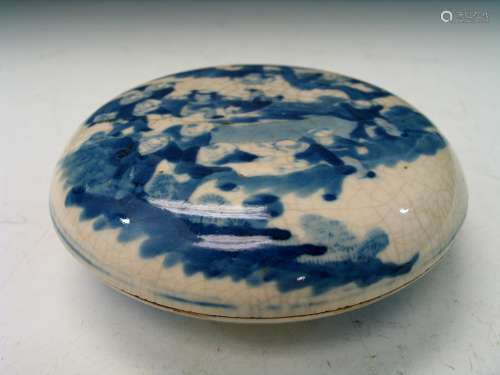 Chinese Blue and White Porcelain Box, Kangxi Mark.