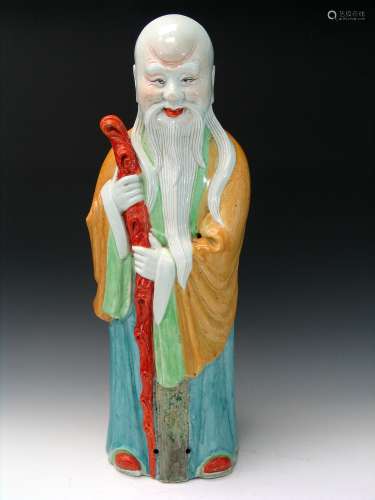 Large Chinese famille rose porcelain Shoulao statue.