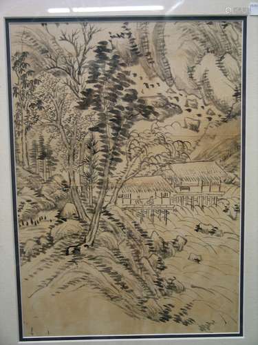 Chinese antique ink painting on paper.