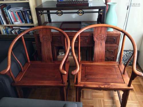 Pair Chinese Huanghuali Arm Chairs.