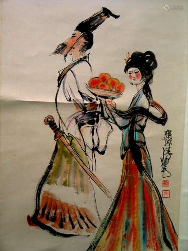 Chinese water color painting scroll.