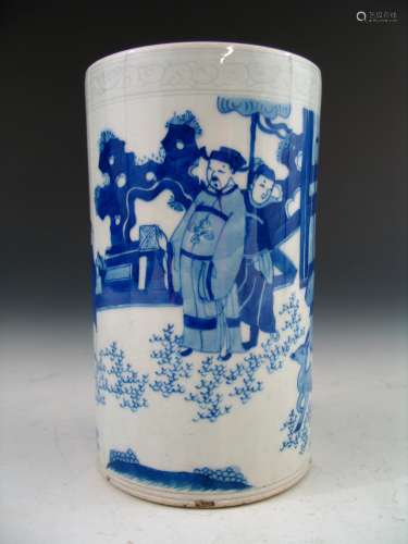 Chinese blue and white porcelain brush pot.