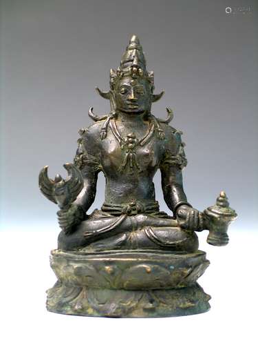 Antique indian bronze buddha statue. 19th C.