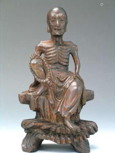 Chinese carved wood louhan statue.