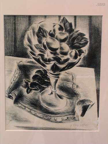 Still life. Kuniyoshi, Yasuo (1889-1953). Signed lithograph. 18x21.5 cm.