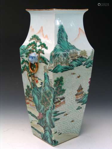 Chinese famille rose square vase. Qianlong mark.