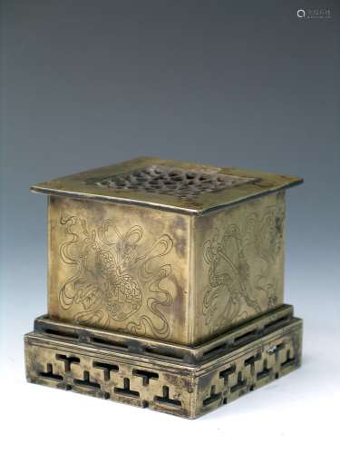 Chinese bronze incense box.  Qing Dynasty.