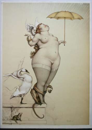 Michael Parkes, Rain, Limited Edition Lithograph on paper, signed by the artist, paper size 28