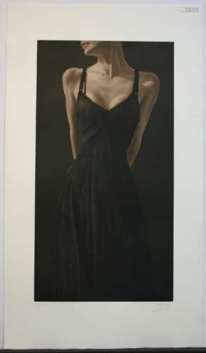 Willi Kissmer, Dame In Schwarz, Limited Edition Aquatint Etching, signed by Artist. Paper size is 29.75