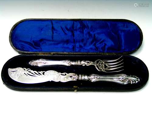 Sterling sliver knife and folk in a box.