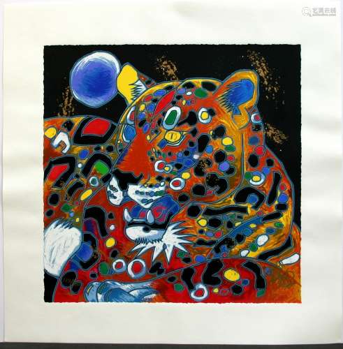 Jiang Tie Feng, Leopard, Limited Edition Serigraph on Canvas, Signed by Artist. Image Size is 12