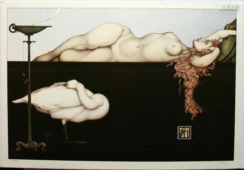 Michael Parkes, Sleeping Swan, Limited Edition Lithograph on paper, signed by the artist, paper size 19