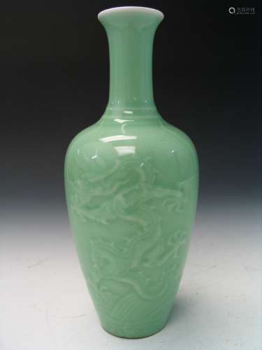 Chinese celadon porcelain vase. Kangxi mark.