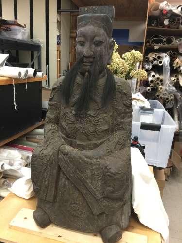 Chinese Carved Wood Statue of Guandi.