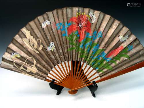 Chinese double-side water color paintings on paper fan.