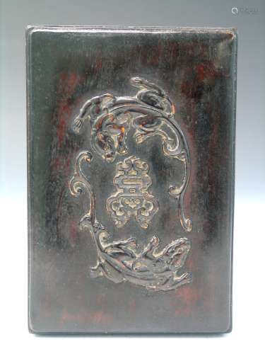 Chinese carved zitan ink stone box.