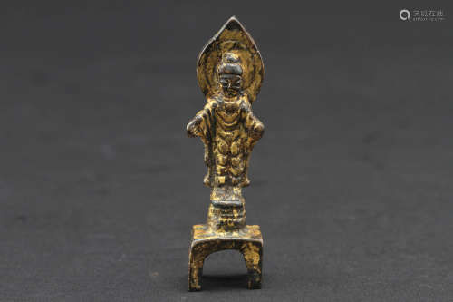 唐代 銅鎏金仏立像