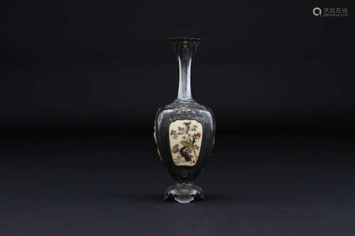 明治時代 銀製芝山花瓶