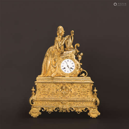 1860年左右 铜鎏金公主竖琴钟 （一件）