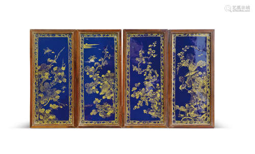 清乾隆 四季花卉描金瓷板