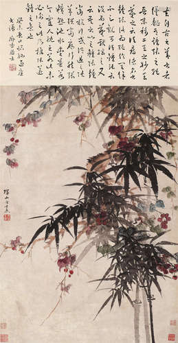 方士庶 花卉 轴 设色纸本