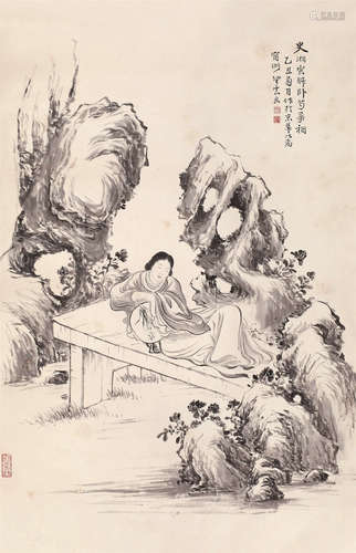 赵望云 1925年作 史湘云醉卧芍药裀 轴 水墨纸本