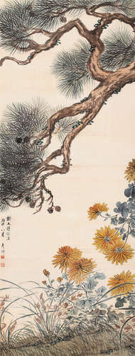 刘彦冲 1836年作 花鸟 轴 设色绢本