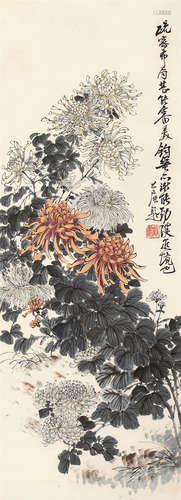 谢公展 菊花 轴 设色纸本