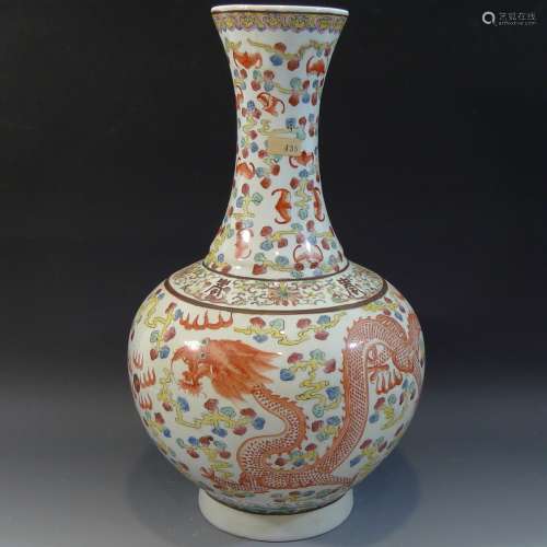 IMPERIAL CHINESE ANTIQUE FAMILLE ROSE DRAGON VASE GUANGXU PERIOD