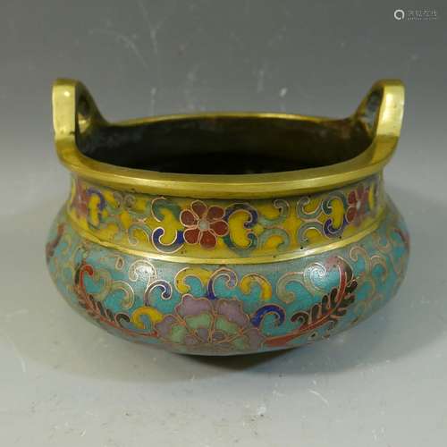 ANTIQUE CHINESE CLOISONNE CENSER - QIANLONG MARK 19TH CENTURY