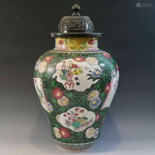 ANTIQUE CHINESE FAMILLE ROSE PORCELAIN JAR - 18TH CENTURY QIANLONG PERIOD