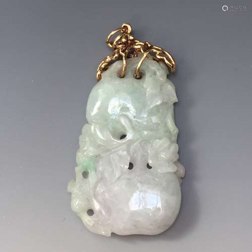 14K GOLD OLD CHINESE JADEITE PENDANT