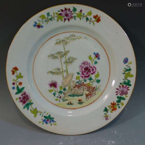 ANTIQUE CHINESE FAMILLE ROSE PORCELAIN PLATE 18TH CENTURY