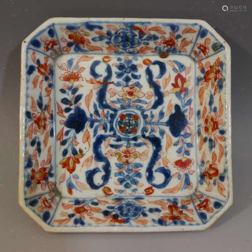 RARE ANTIQUE CHINESE IMARI PORCELAIN SQUARE DISH - KANGXI PERIOD