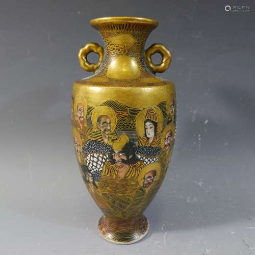 ANTIQUE JAPANESE SATSUMA PORCELAIN VASE - MEIJI PERIOD