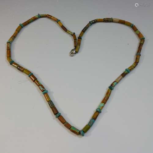 ANTIQUE NATURAL TURQUOISE BARREL BEADS NECKLACE