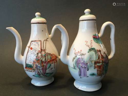 ANTIQUE Chinese Famille Rose teapots with figurines, 18th C, 6 1/2