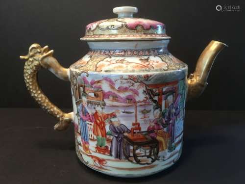 ANTIQUE Huge Chinese Mandarin Palette Teapot, 18th C, Qianlong Period. 6 1/2