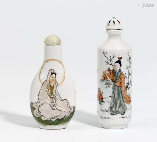 TWO SNUFFBOTTLE WITH GUANYIN AND LU YU.