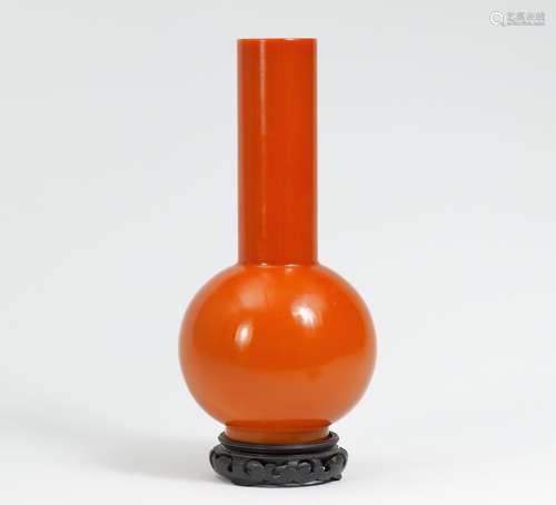 VASE OF CORAL RED GLASS.