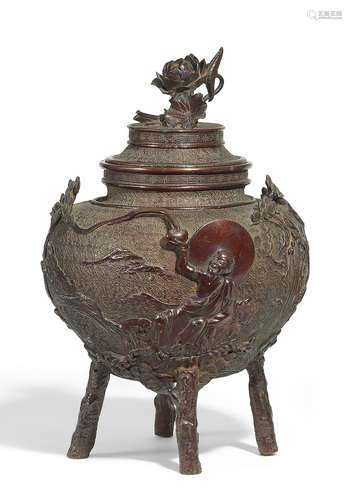 LIDDED VESSEL WITH RAKAN AND LOTUS.