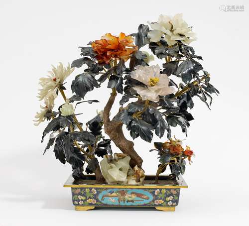 JADE TREE IN CLOISONNÉ BOWL.